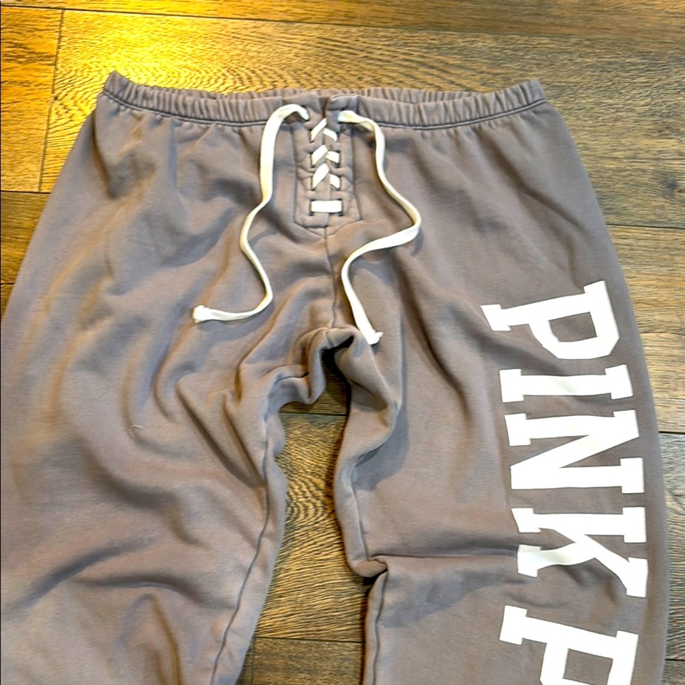 PINK Gray Sweatpants size large lace up fly.. sexy!!